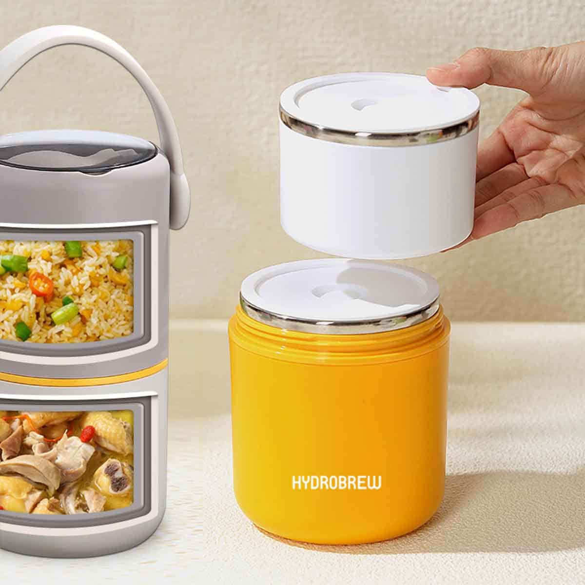 HYDROBREW Sage/Amber Double Decker Stainless Steel Lunch Box with Folding Spork