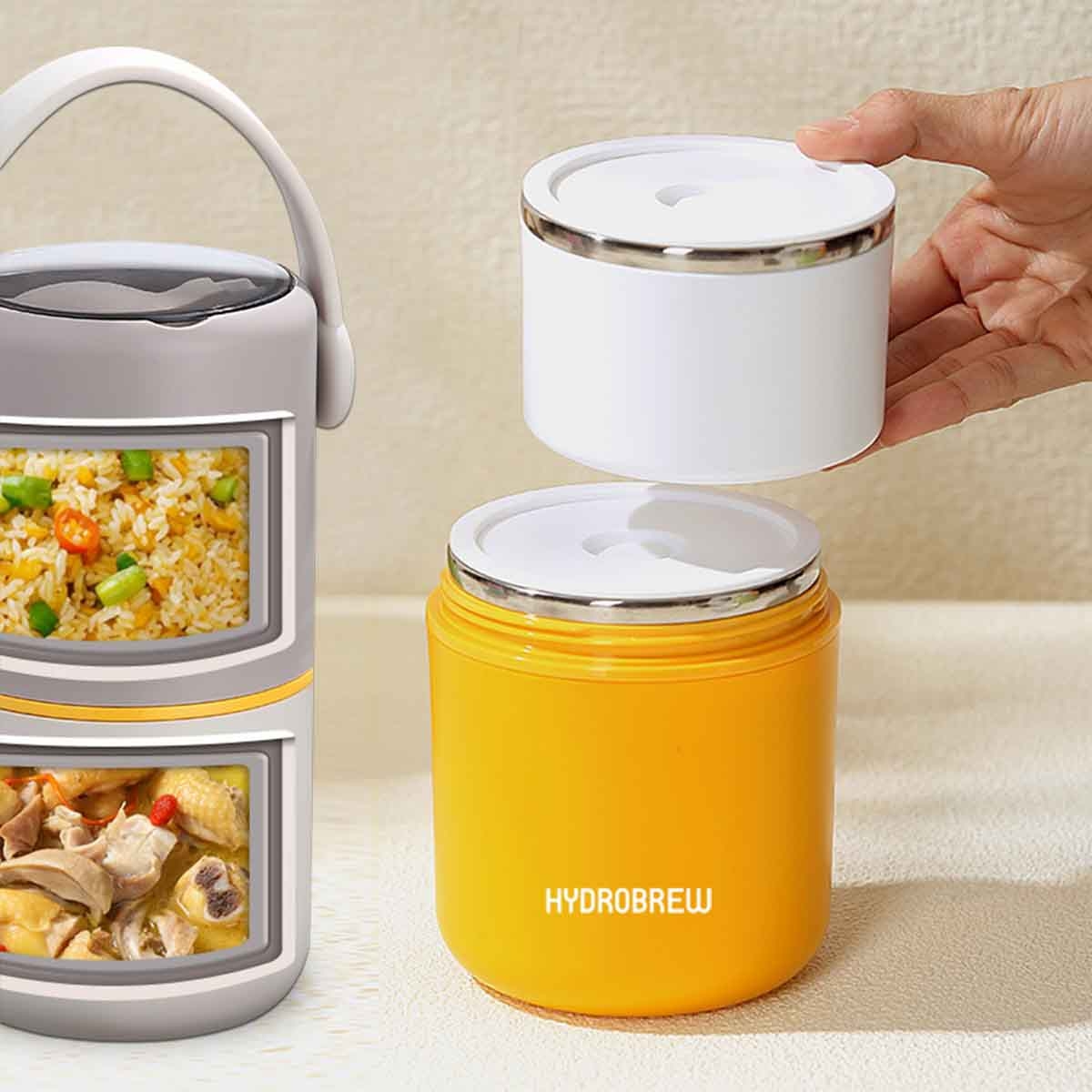 HYDROBREW Sage/Amber Double Decker Stainless Steel Lunch Box with Folding Spork