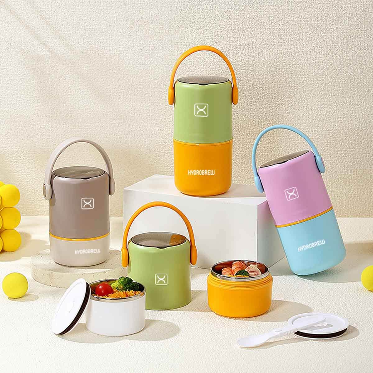 HYDROBREW Sage/Amber Double Decker Stainless Steel Lunch Box with Folding Spork