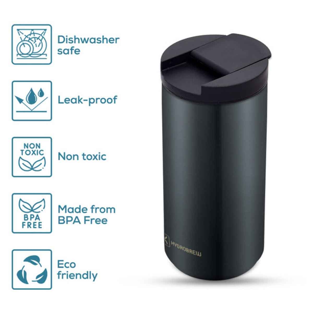 هايدروبرو زجاجة ماء تامبلر معزولة بجدار مزدوج 400 مل باللون الأسود