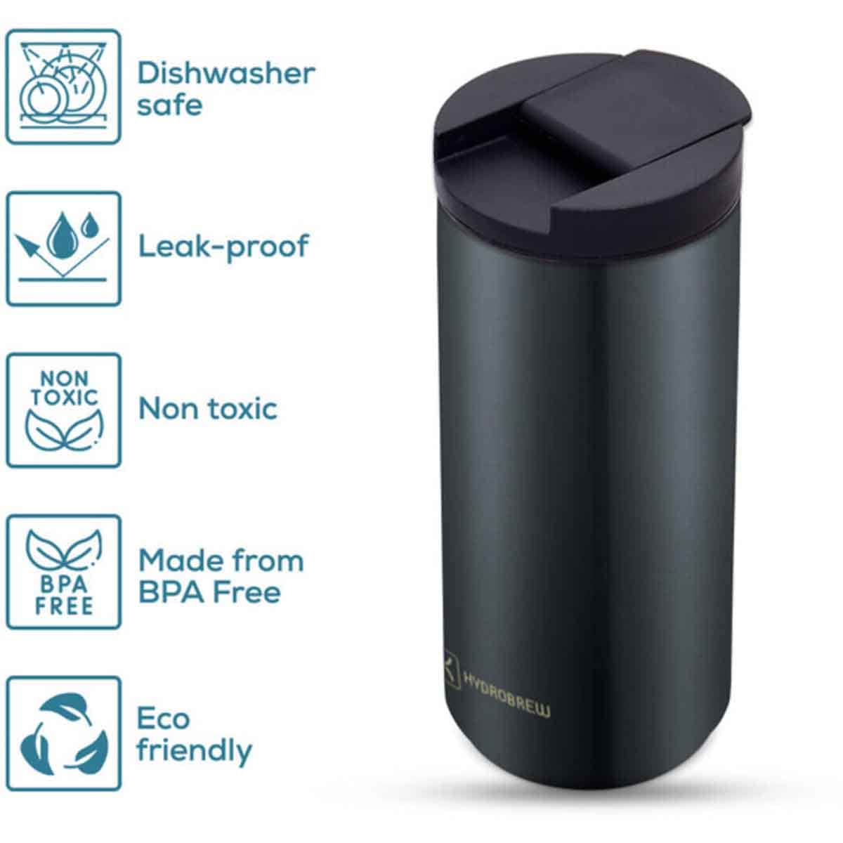 HYDROBREW 500ml Black Double Wall Insulated Tumbler Water Bottle