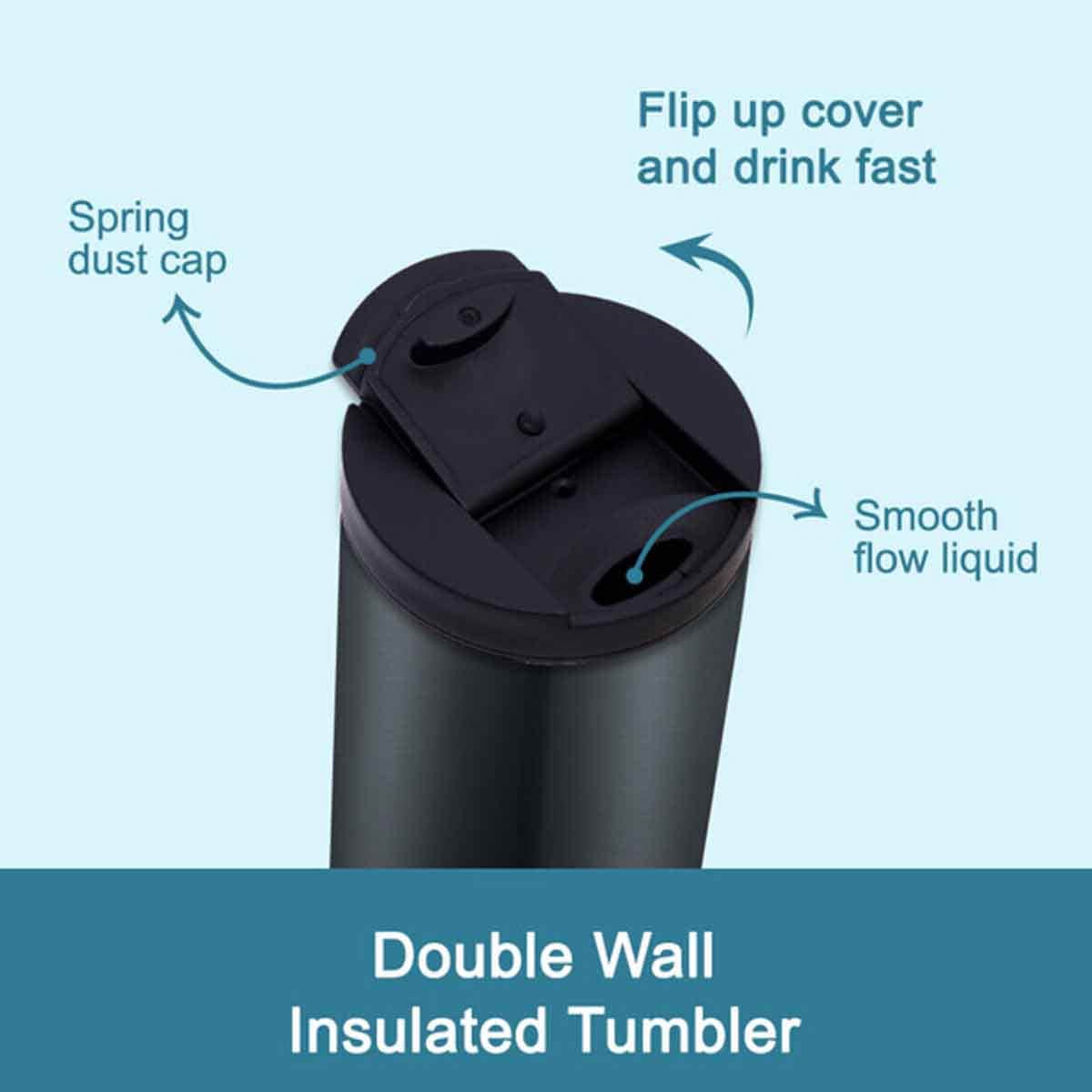 HYDROBREW 500ml Black Double Wall Insulated Tumbler Water Bottle