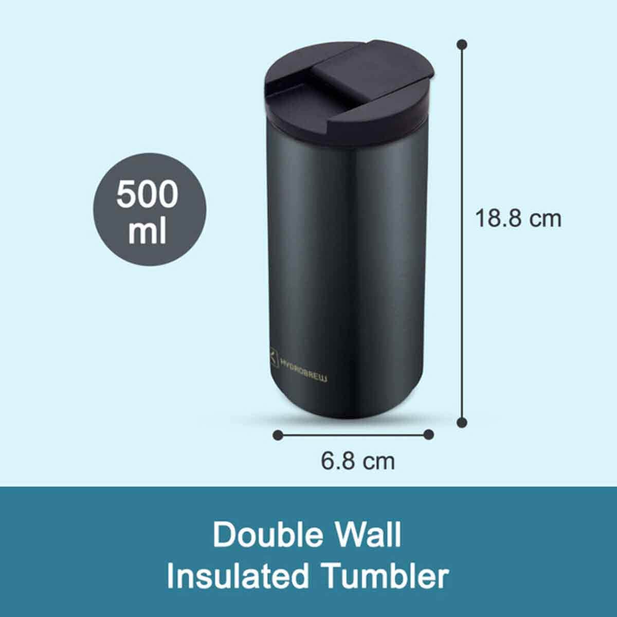 HYDROBREW 500ml Black Double Wall Insulated Tumbler Water Bottle