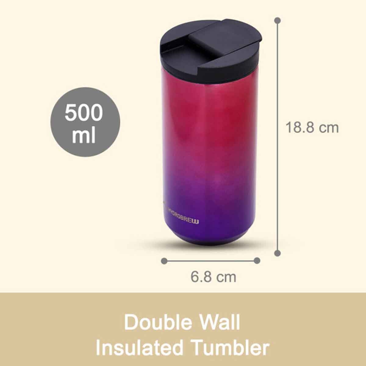 هايدروبرو زجاجة ماء تامبلر معزولة بجدار مزدوج 500 مل باللون الكروم