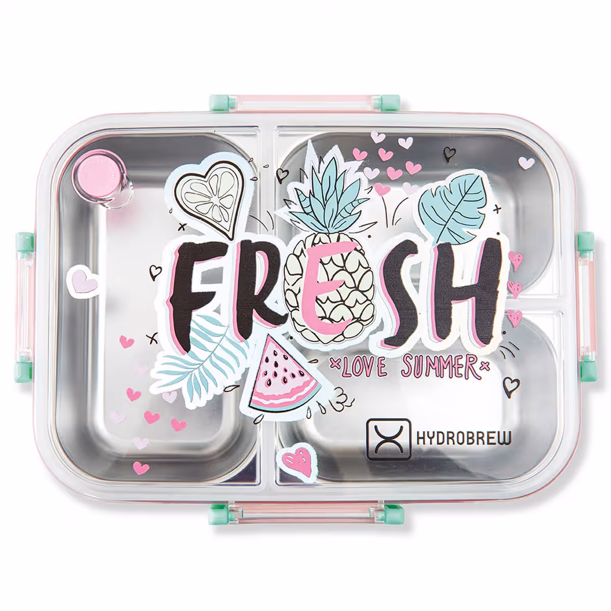 Hydrobrew Fresh Pink Steel Core 3 Compartment Lunch Box with Double Wall Stainless Steel Water Bottle