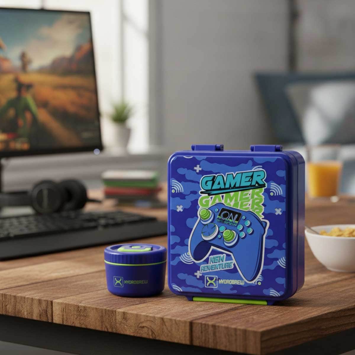 Hydrobrew Gamer Bento Lunch Box with Steel Food Jar