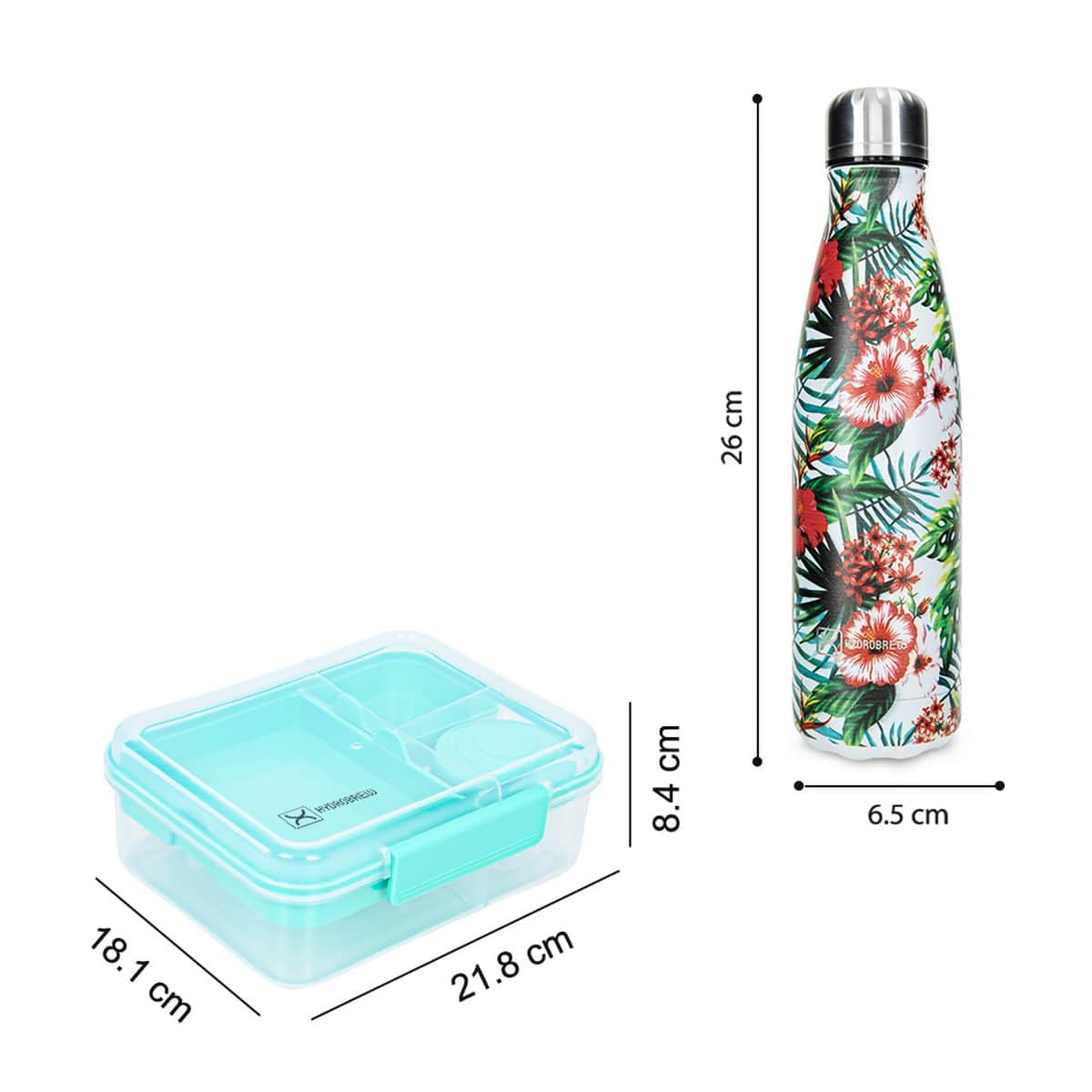 Hydrobrew Green Convertible Bento Lunch Box with Double Wall Stainless Steel Water Bottle