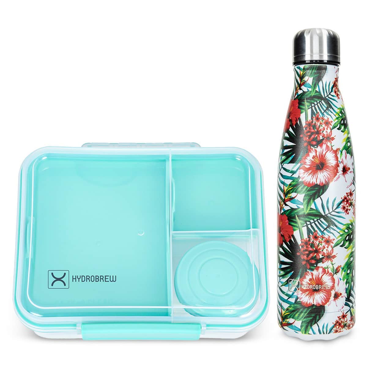Hydrobrew Green Convertible Bento Lunch Box with Double Wall Stainless Steel Water Bottle