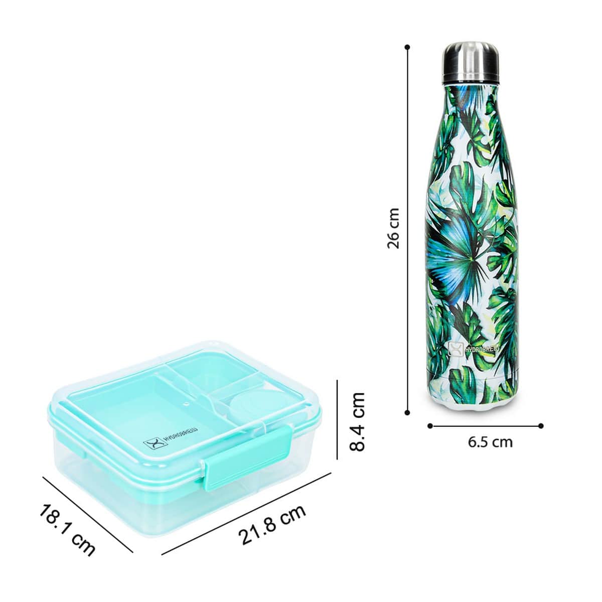 Hydrobrew Green Convertible Bento Lunch Box with Printed Double Wall Stainless Steel Water Bottle