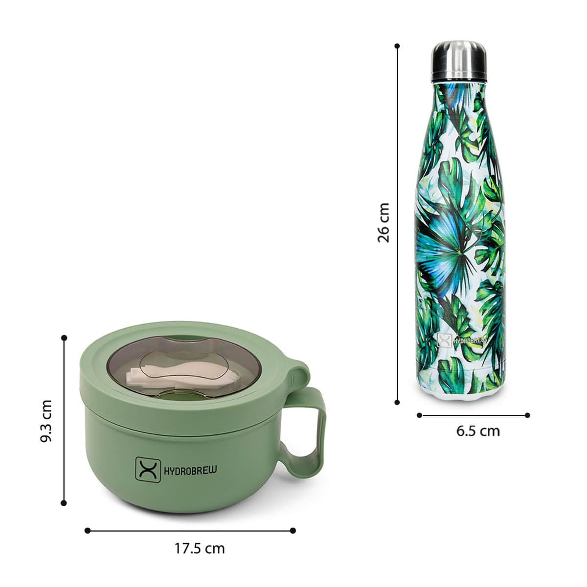 Hydrobrew Green Lunch Box with Double Wall Stainless Steel Water Bottle