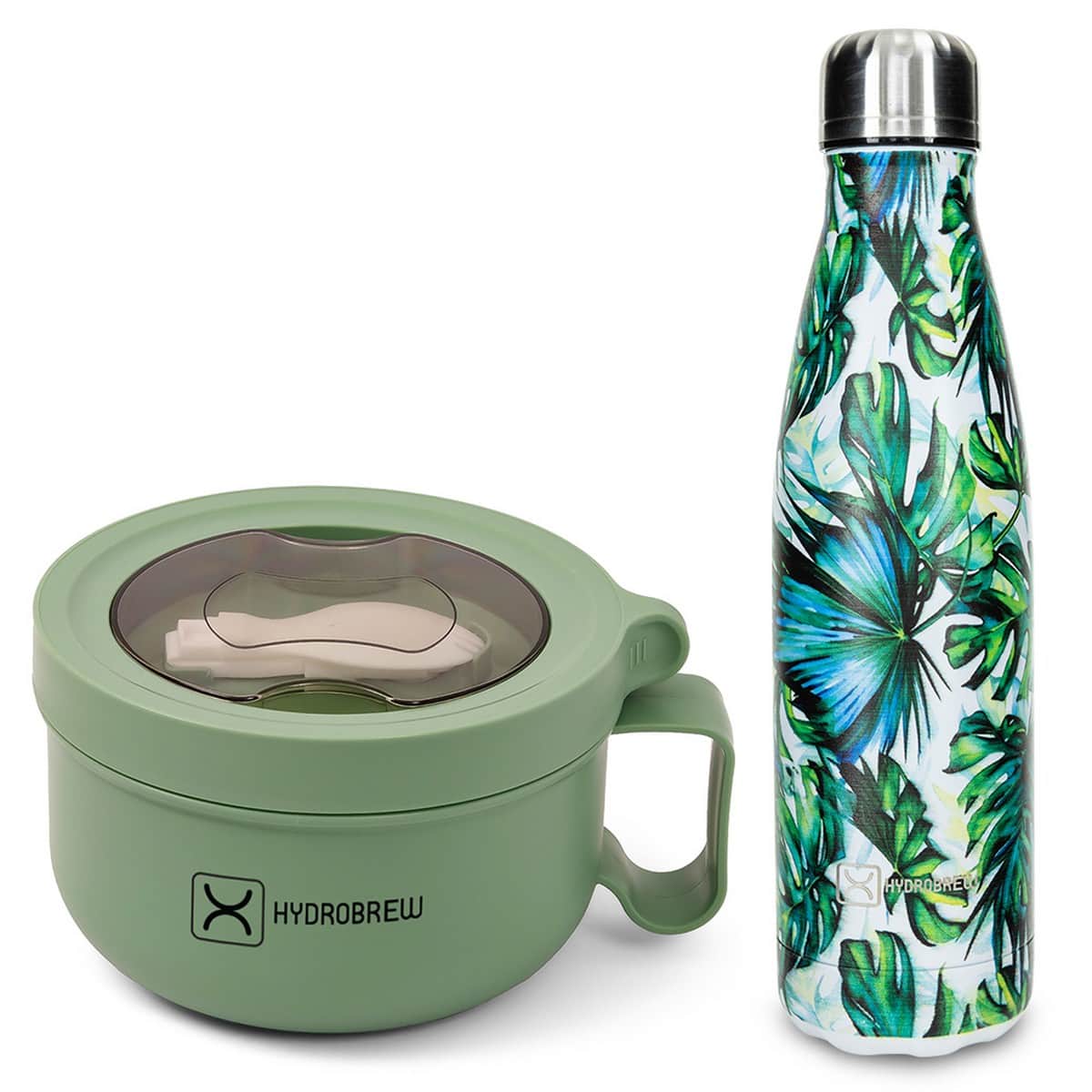 Hydrobrew Green Lunch Box with Double Wall Stainless Steel Water Bottle