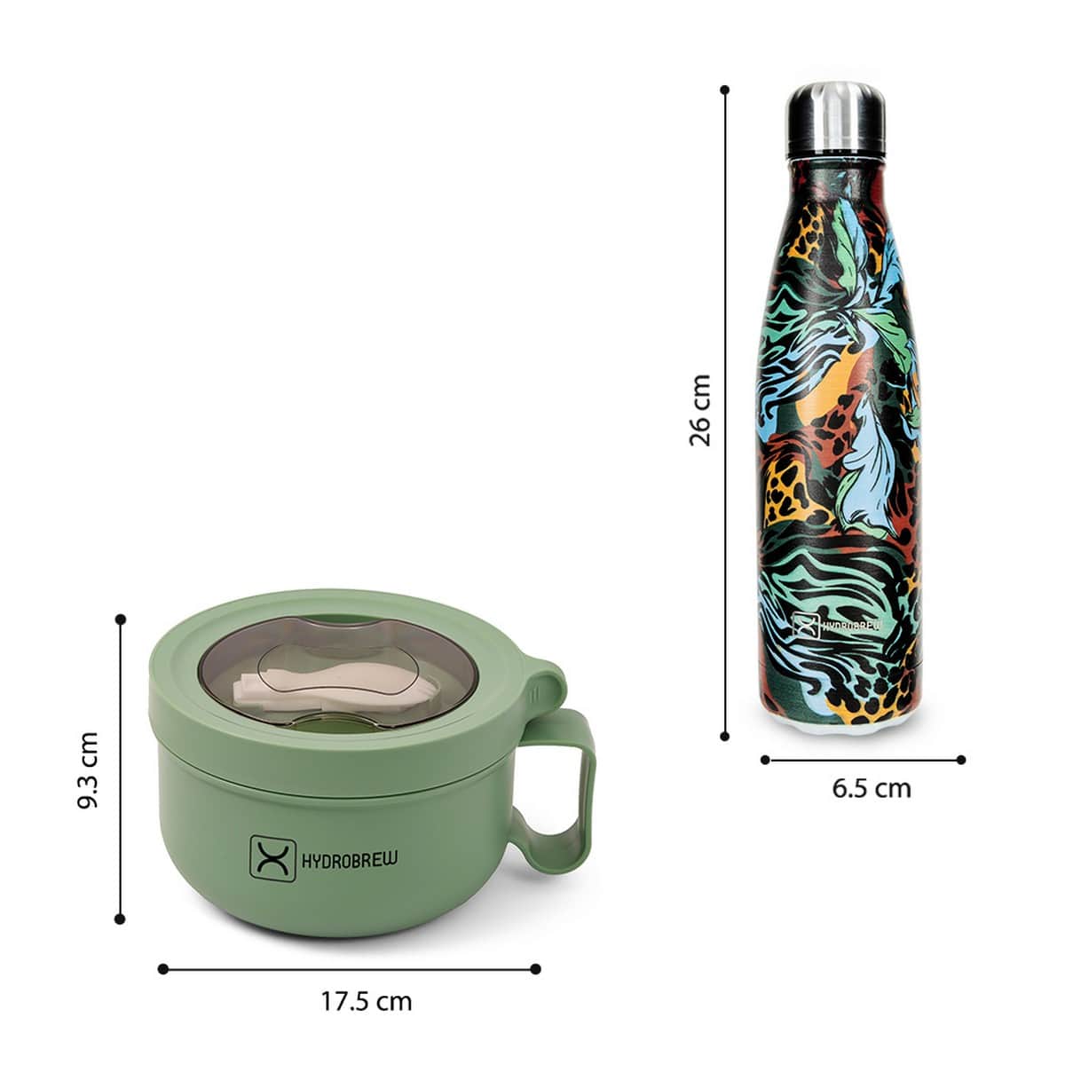 Hydrobrew Green Lunch Box with Printed Double Wall Stainless Steel Water Bottle
