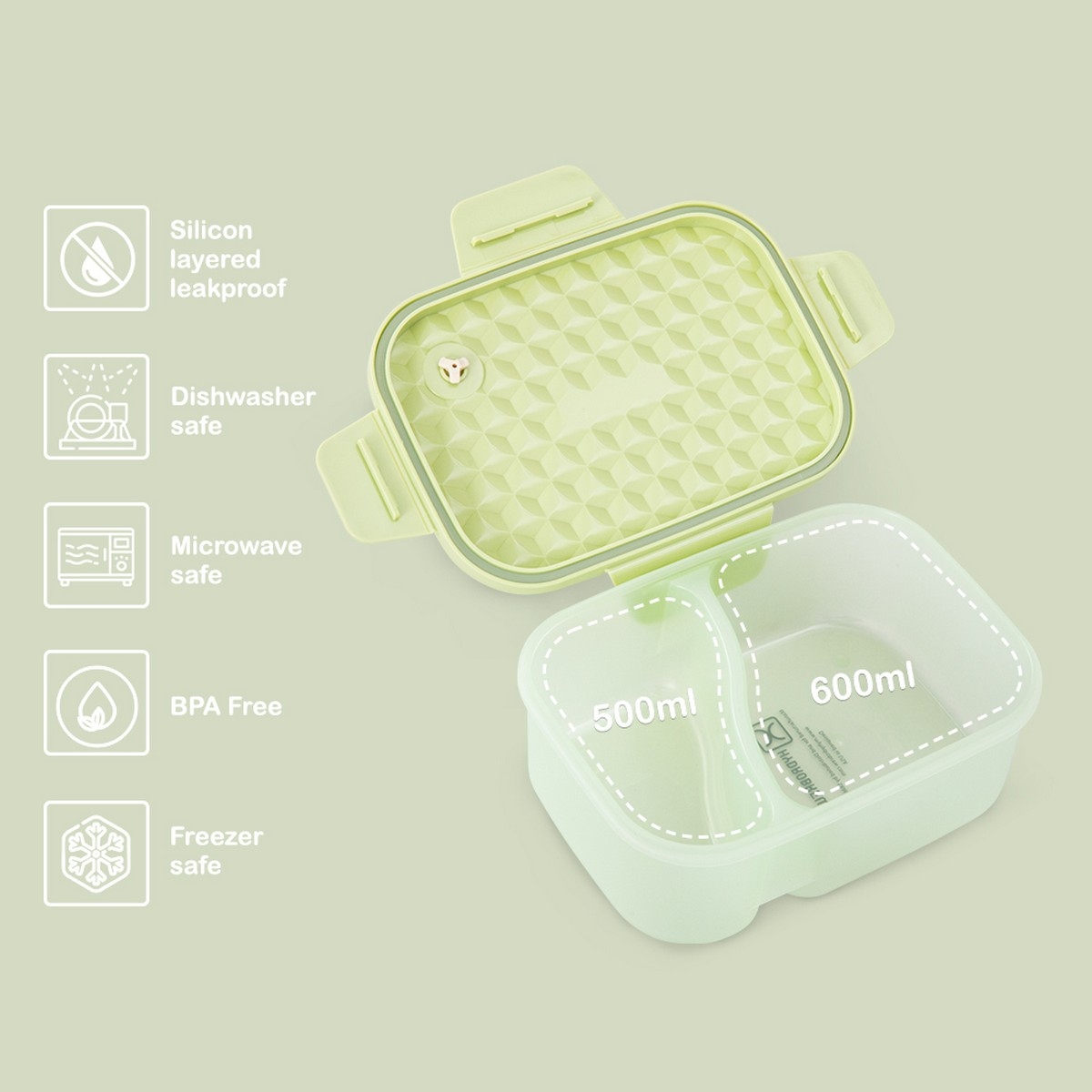 Hydrobrew Green Smart Serve Bento Lunch Box & Double Wall Stainless Steel Water Bottle Set