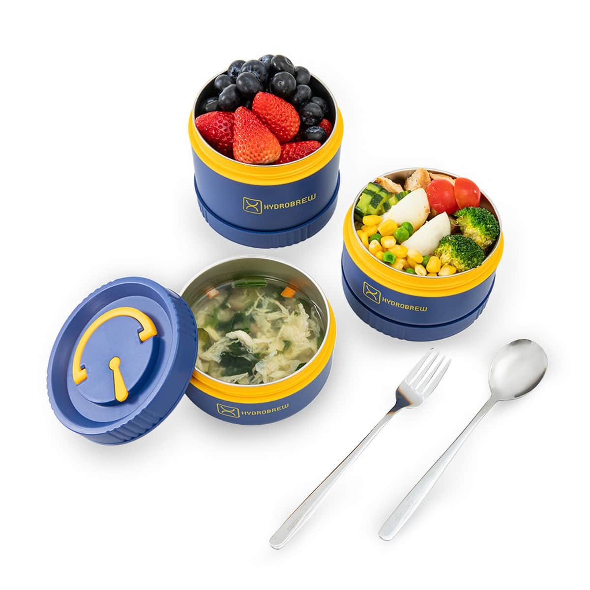Hydrobrew Majestic Blue Trio Deck Lunch Box + Lunch Bag + Cutlery + Double Wall Stainless Steel Water Bottle Set