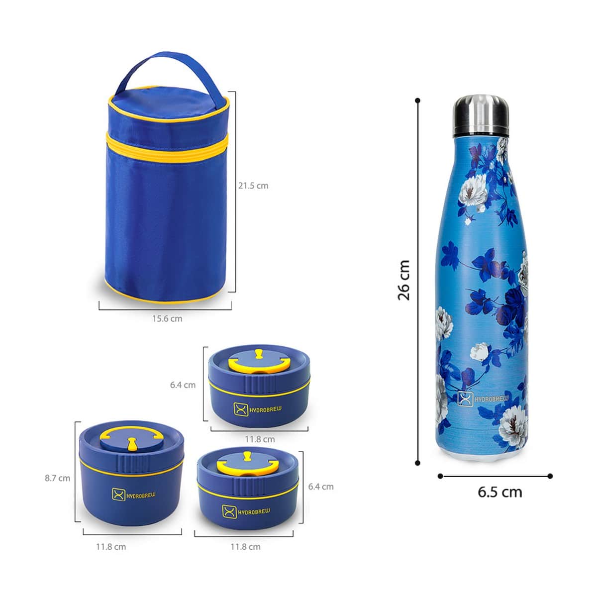 Hydrobrew Majestic Blue Trio Deck Lunch Box + Lunch Bag + Cutlery + Double Wall Stainless Steel Water Bottle Set