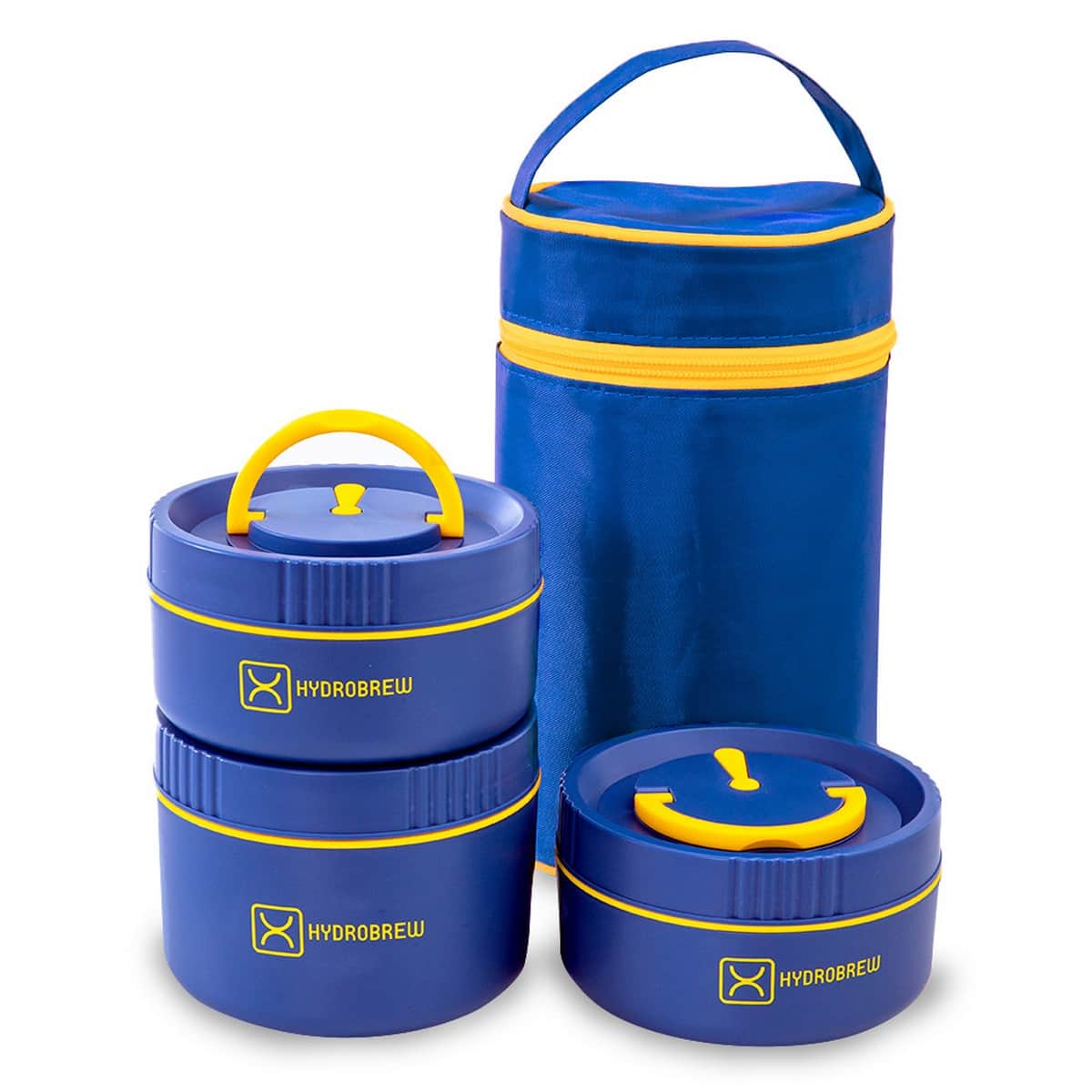 Hydrobrew Majestic Blue Trio Deck Lunch Box + Lunch Bag + Cutlery + Double Wall Stainless Steel Water Bottle Set