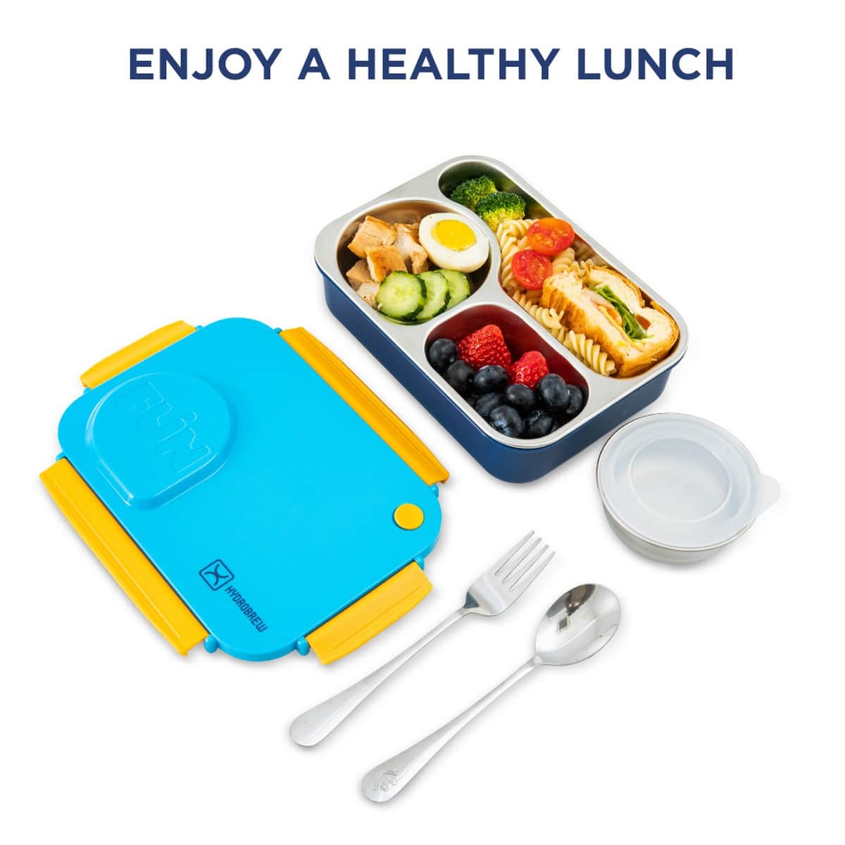 Hydrobrew Ocean Navy Steel Core 4 Compartment Lunch Box with Double Wall Stainless Steel Water Bottle