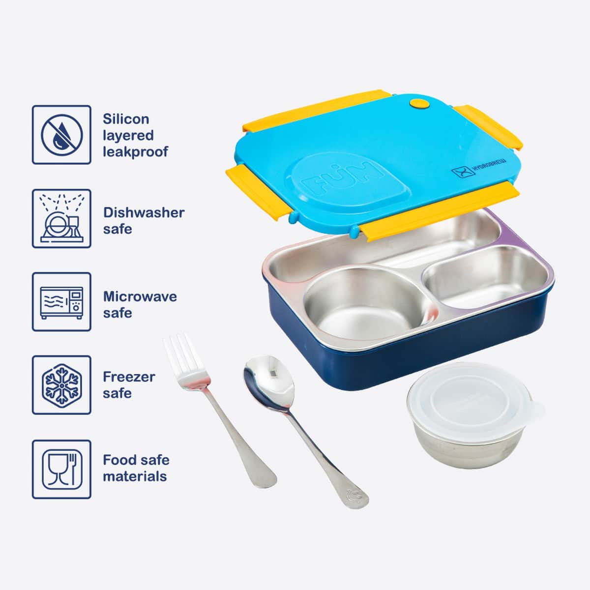 Hydrobrew Ocean Navy Steel Core 4 Compartment Lunch Box with Double Wall Stainless Steel Water Bottle