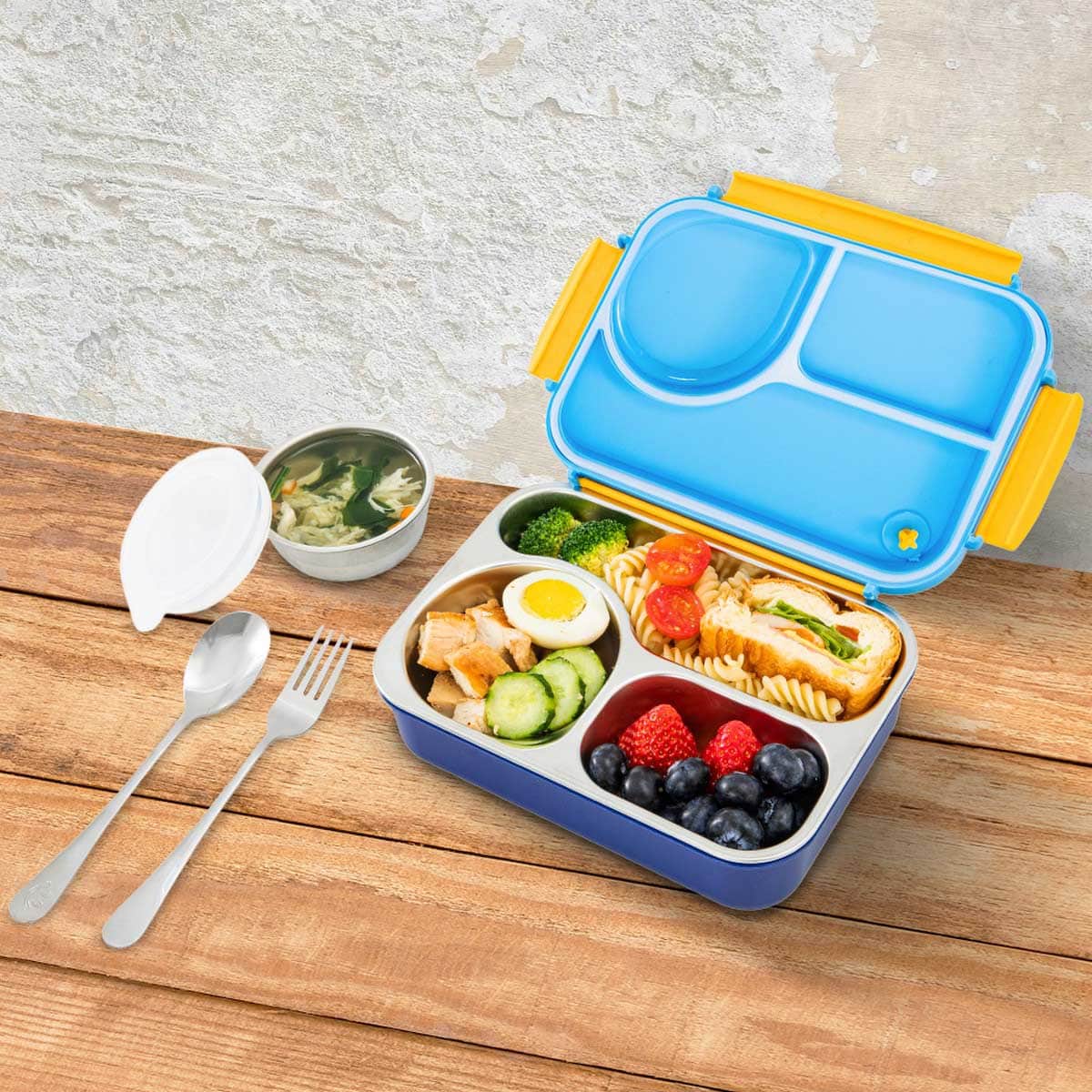 Hydrobrew Ocean Navy Steel Core 4 Compartment Lunch Box with Double Wall Stainless Steel Water Bottle