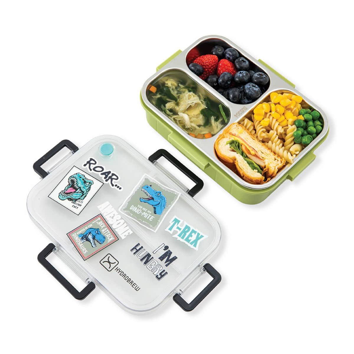 Hydrobrew Olive Roar Steel Core 3 Compartment Lunch Box with Double Wall Water Bottle