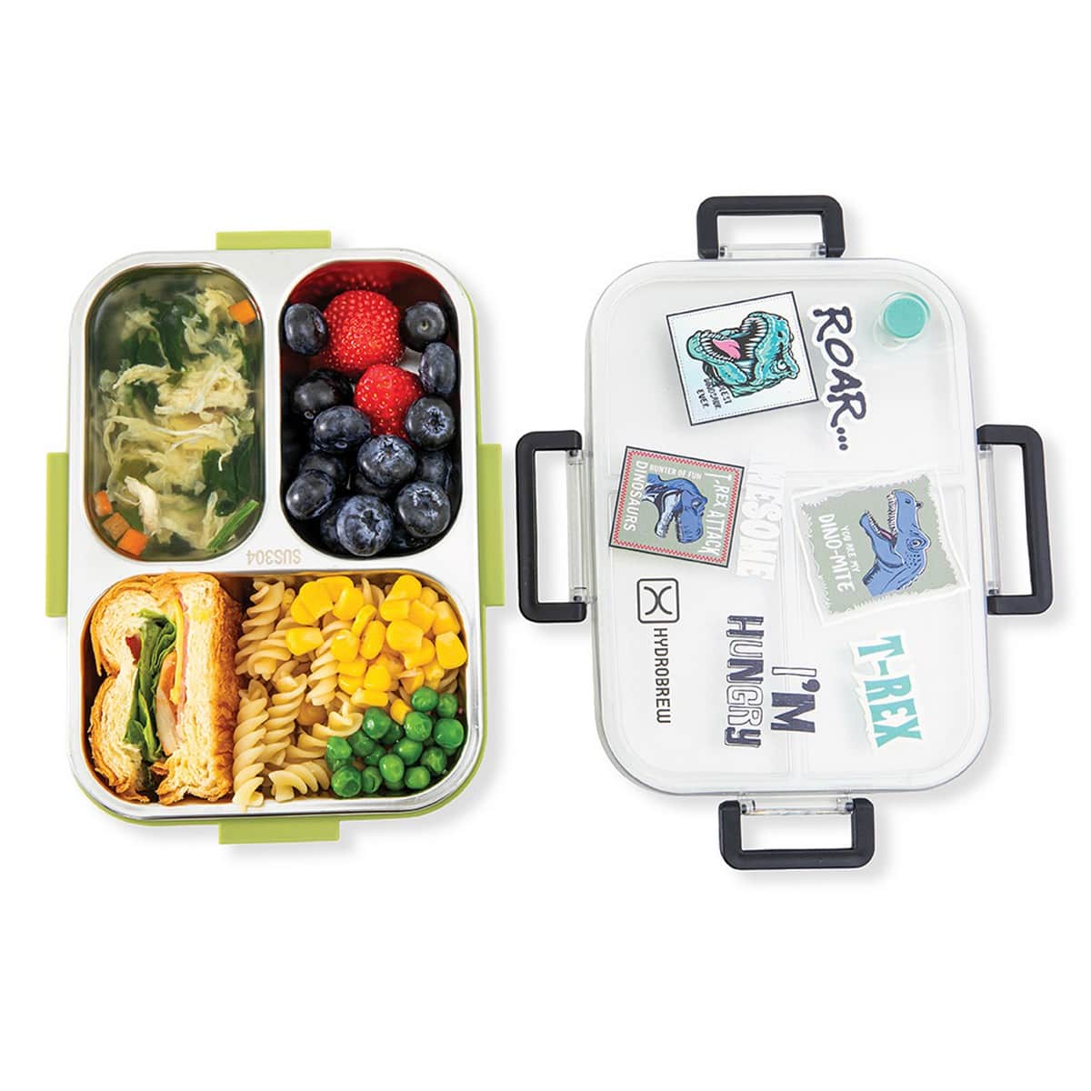 Hydrobrew Olive Roar Steel Core 3 Compartment Lunch Box with Double Wall Water Bottle
