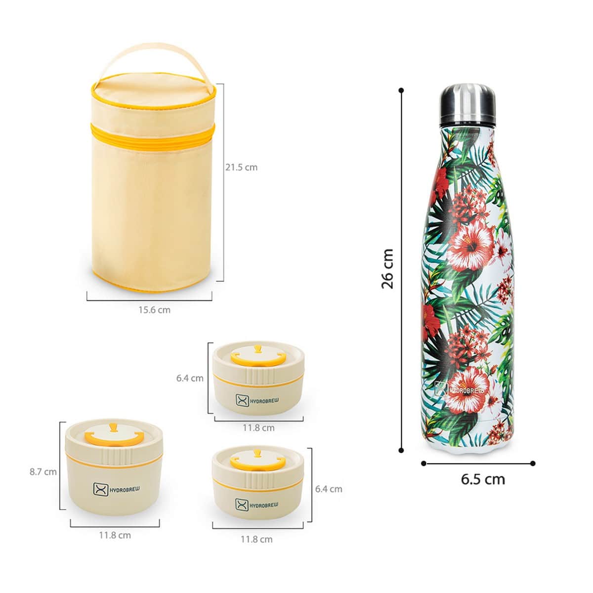 Hydrobrew Opal Cream Trio Deck Lunch Box + Lunch Bag + Cutlery + Double Wall Stainless Steel Water Bottle Set