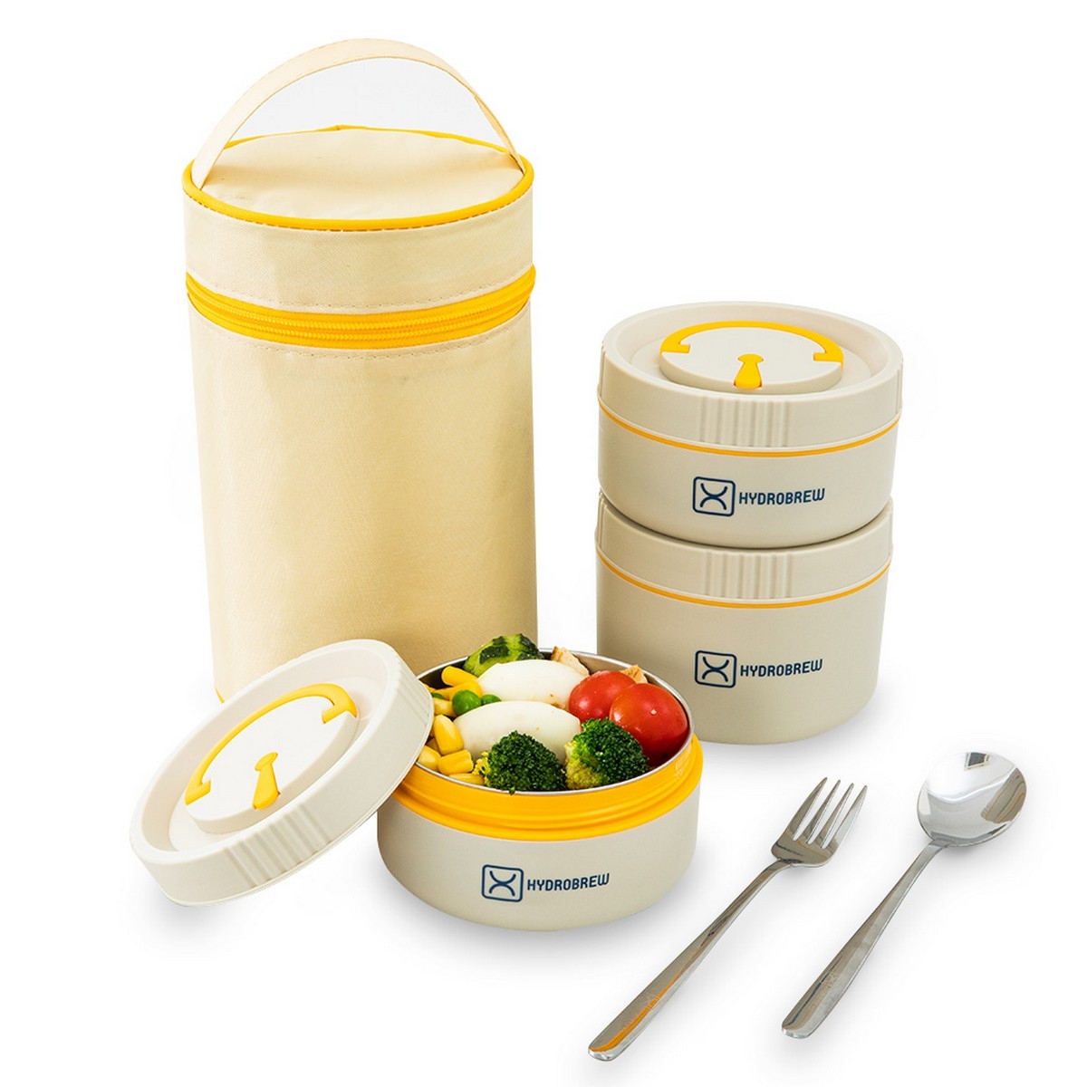 Hydrobrew Opal Cream Trio Deck Lunch Box + Lunch Bag + Cutlery + Double Wall Stainless Steel Water Bottle Set
