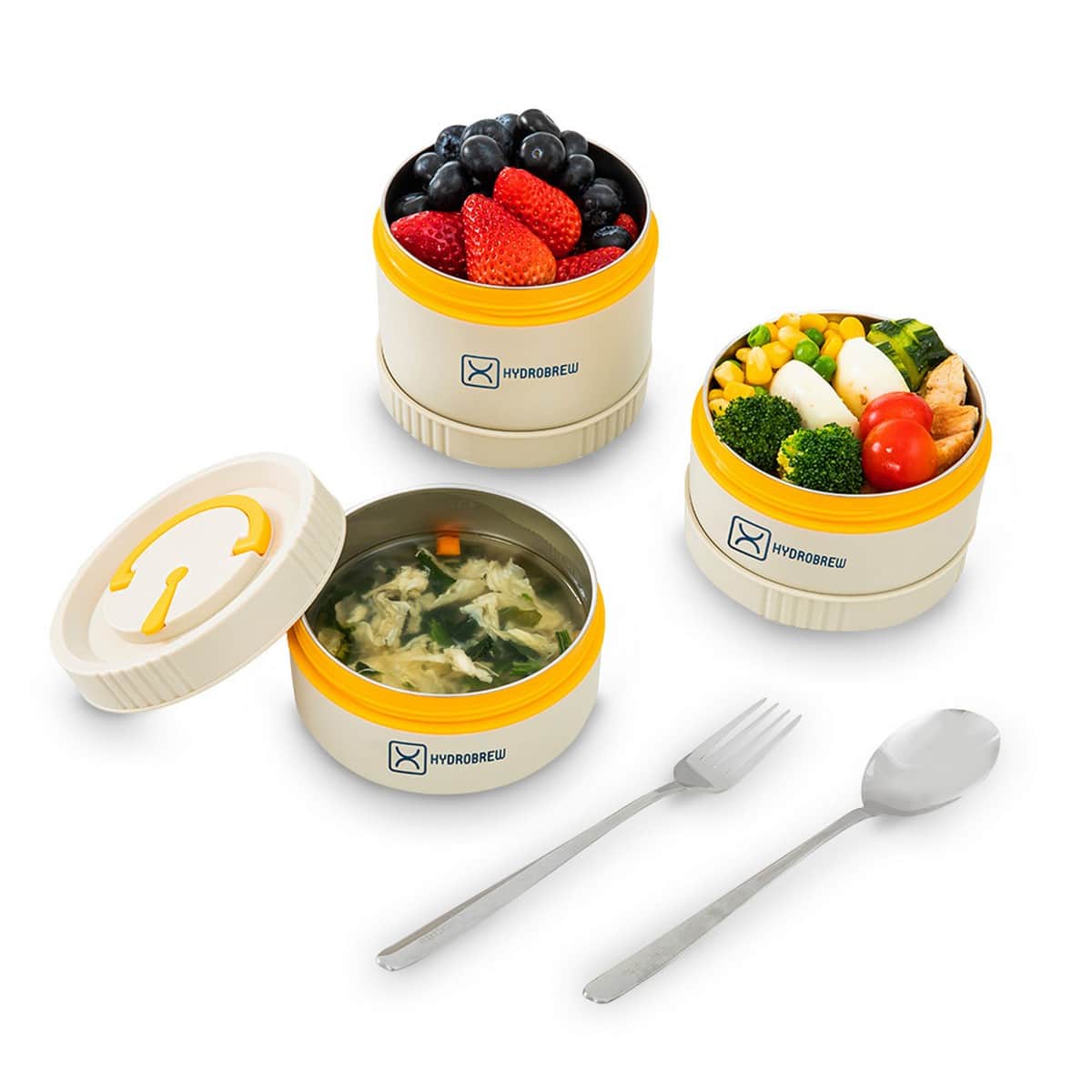 Hydrobrew Opal Cream Trio Deck Lunch Box + Lunch Bag + Cutlery + Double Wall Stainless Steel Water Bottle Set