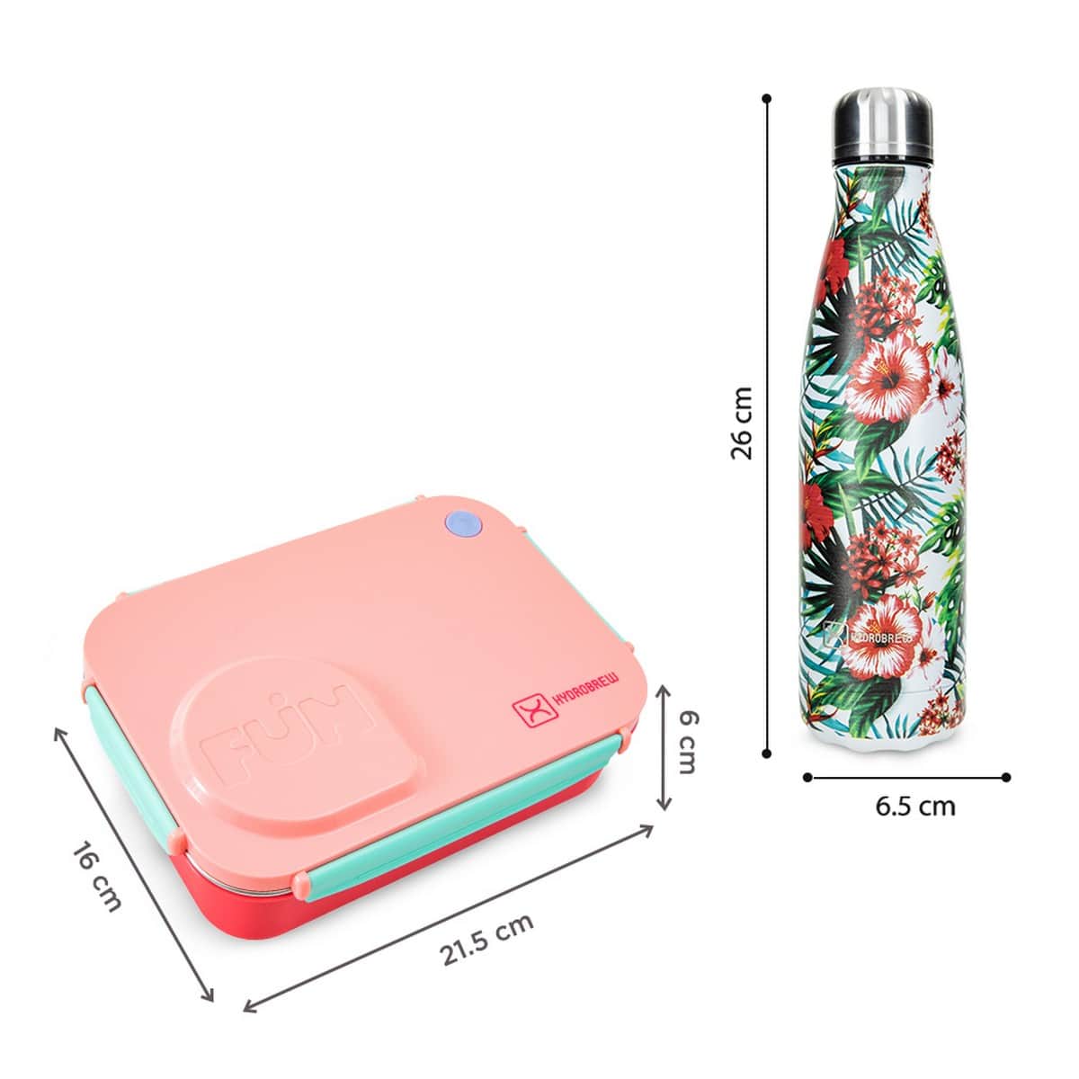 Hydrobrew Pink Sorbet Steel Core 4 Compartment Lunch Box with Double Wall Stainless Steel Water Bottle