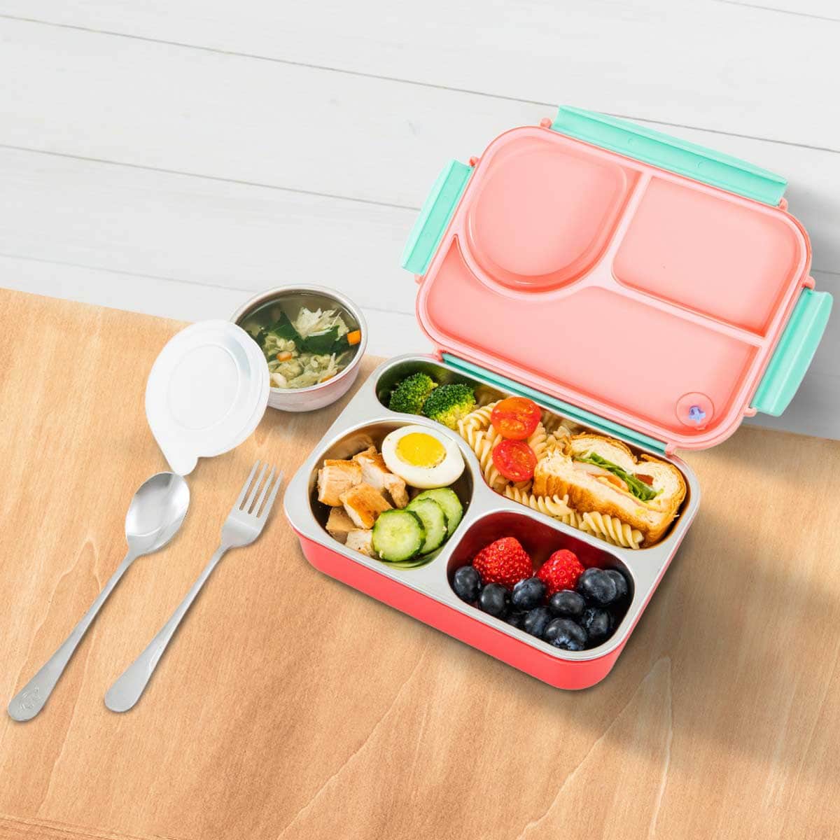 Hydrobrew Pink Sorbet Steel Core 4 Compartment Lunch Box with Double Wall Stainless Steel Water Bottle