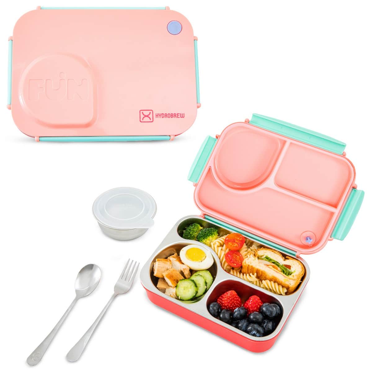 Hydrobrew Pink Sorbet Steel Core 4 Compartment Lunch Box with Double Wall Stainless Steel Water Bottle