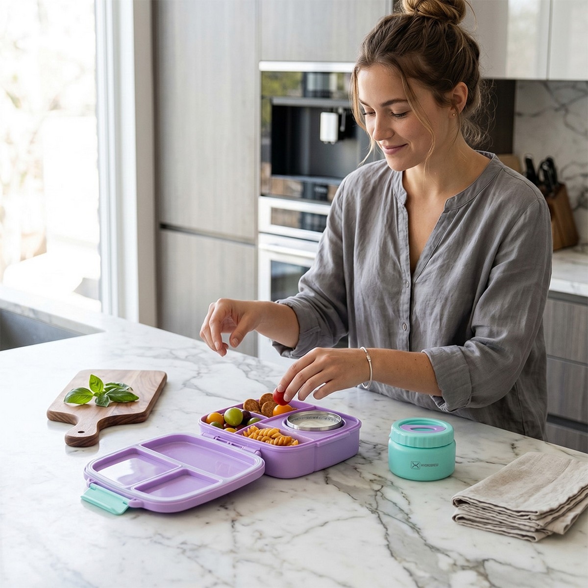 Hydrobrew Purple Mega Flex Bento Lunch Box with Insulated Food Jar & Double Wall Water Bottle