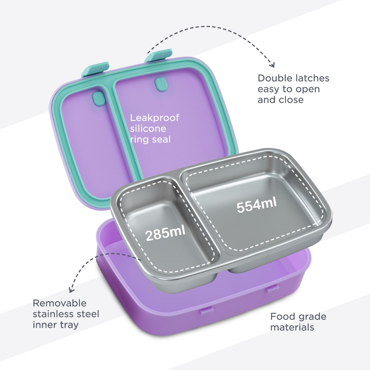 Hydrobrew Purple Steel Core Stainless Steel Lunch Box & Double Wall Water Bottle Set