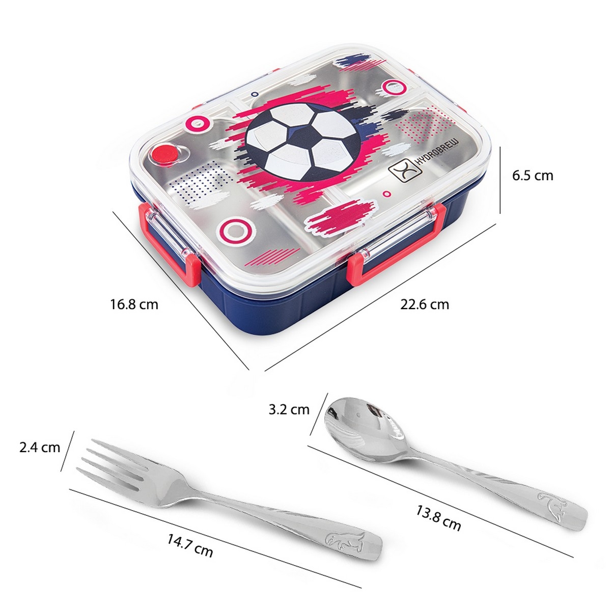 Hydrobrew Steel Core Champion 3 Compartment Lunch Box with Stainless Steel Cutlery Set