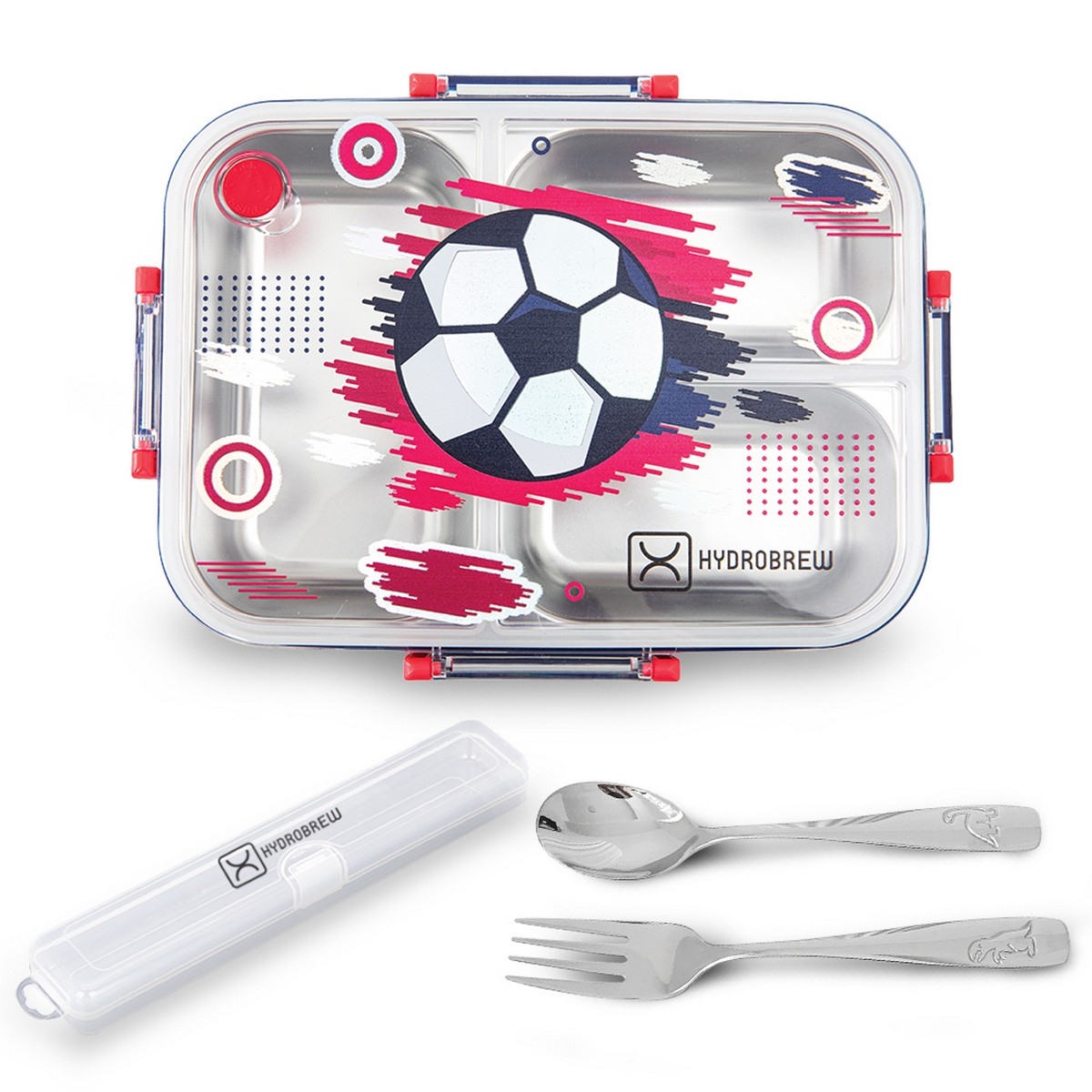 Hydrobrew Steel Core Champion 3 Compartment Lunch Box with Stainless Steel Cutlery Set