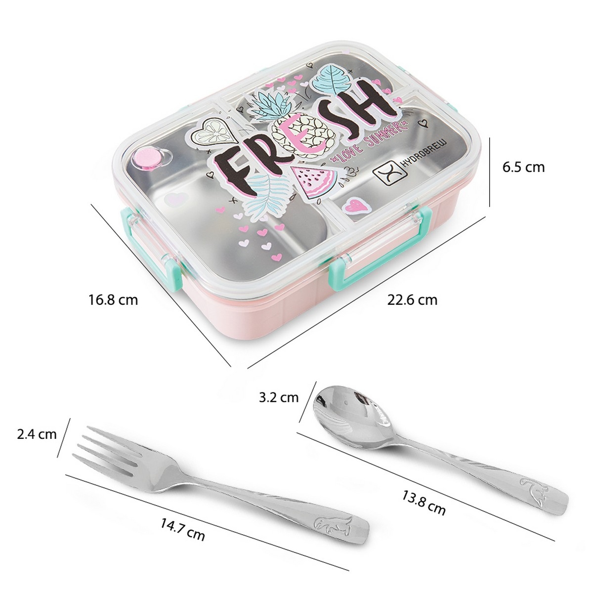 Hydrobrew Steel Core Fresh 3 Compartment Lunch Box with Stainless Steel Cutlery Set