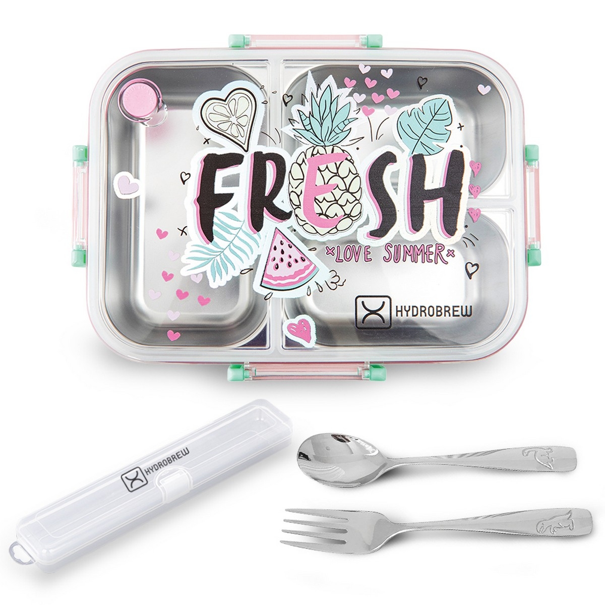 Hydrobrew Steel Core Fresh 3 Compartment Lunch Box with Stainless Steel Cutlery Set