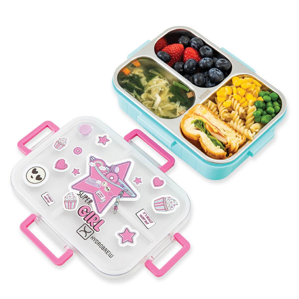 Hydrobrew Teal Spark Steel Core 3 Compartment Lunch Box with Double Wall Stainless Steel Water Bottle