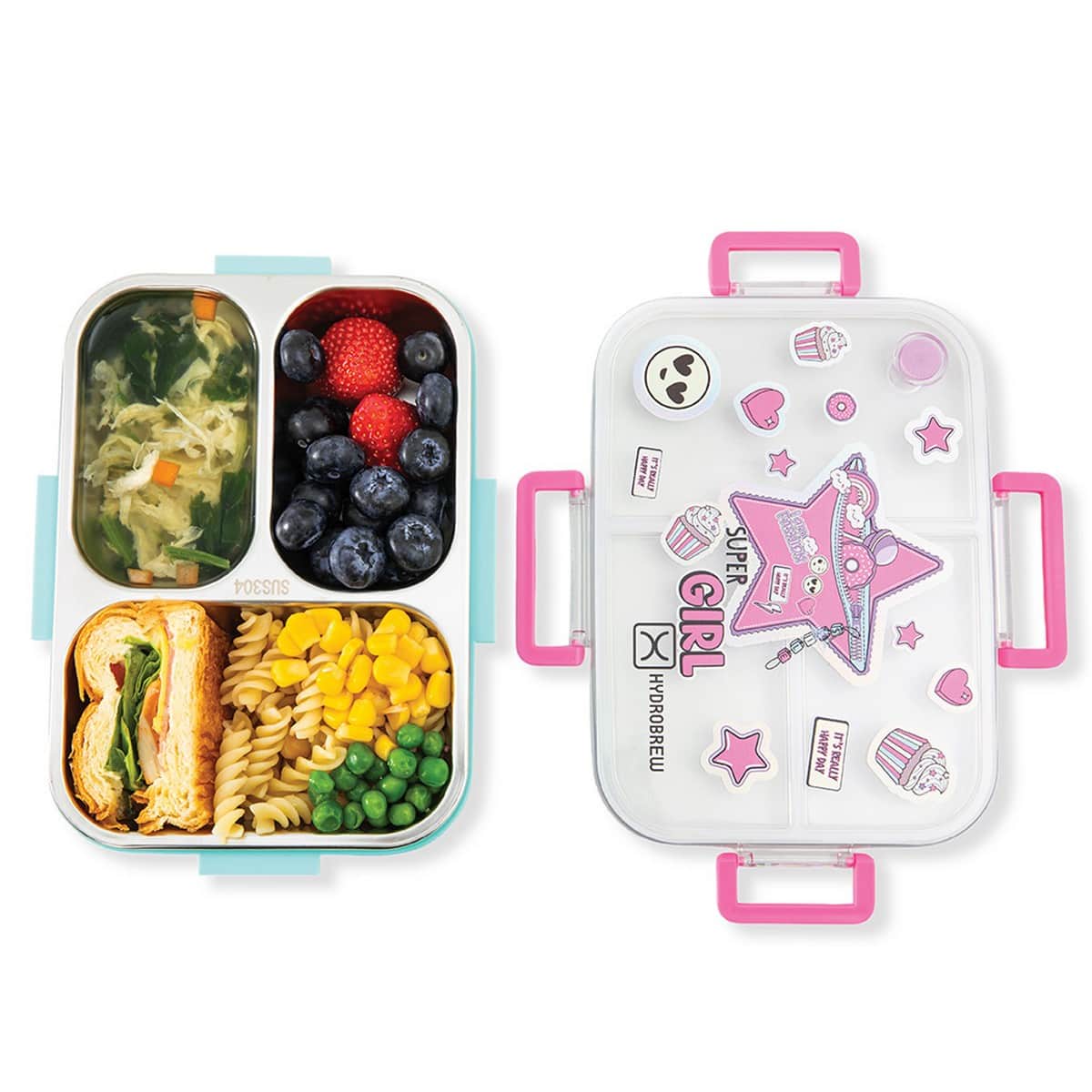 Hydrobrew Teal Spark Steel Core 3 Compartment Lunch Box with Double Wall Stainless Steel Water Bottle
