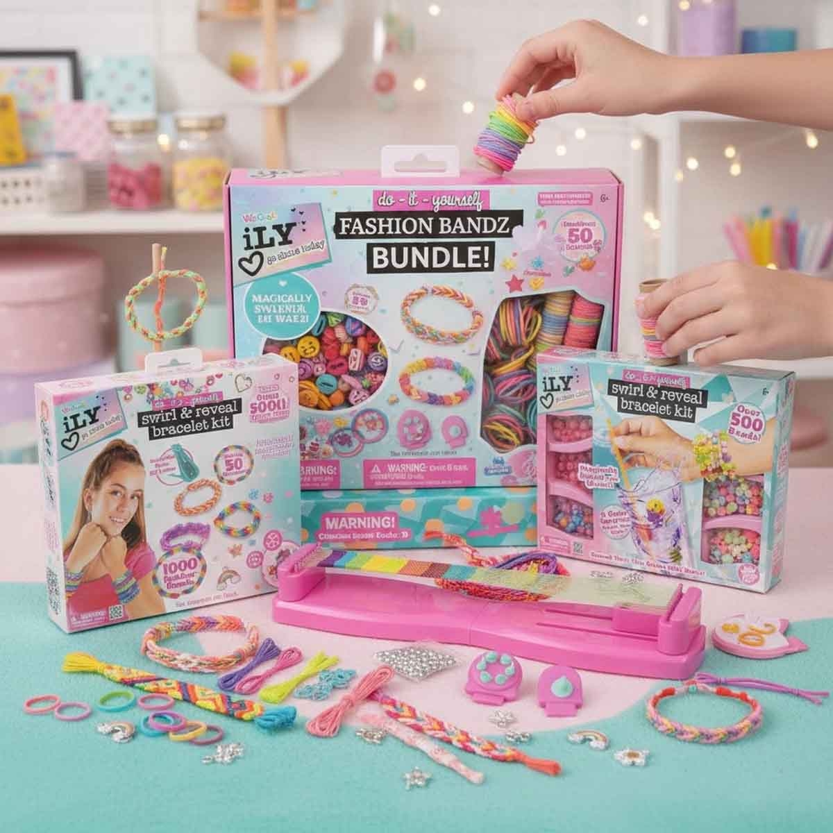 Ily Bracelet Maker with Fashion Bandz Jewelry & Swirl & Reveal Bracelets Kit Bundle Pack Girls, 5-7 Years