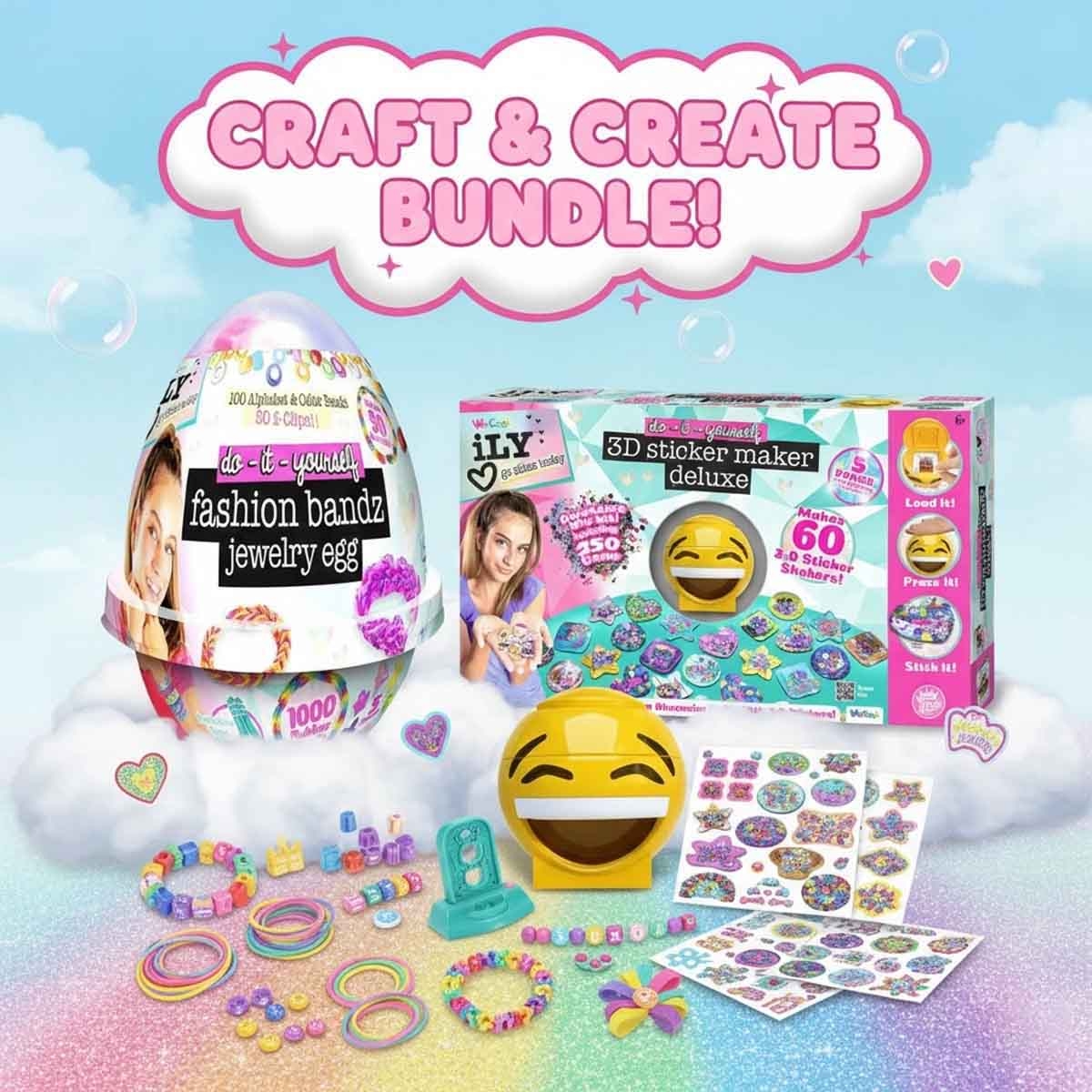 Ily Fashion Bandz Jewelry Egg & 3D Sticker Maker Kit Bundle Pack Girls, 5-7 Years