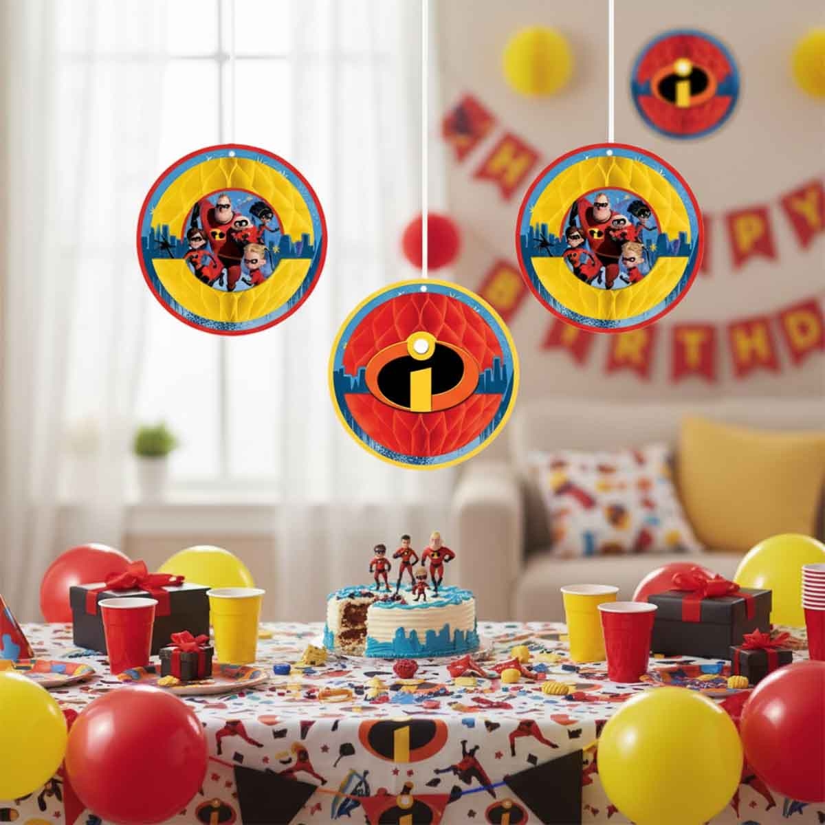 Disney Incredibles 2 3-Piece Honeycomb Decoration Set