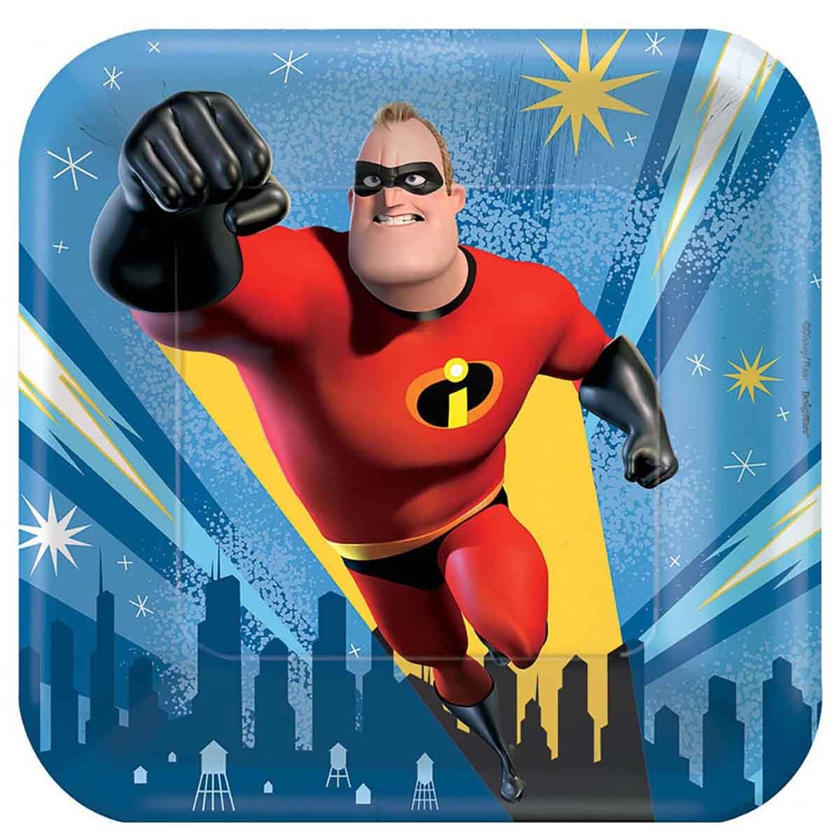 Disney Incredibles 2 8-Piece 7" Square Paper Plate Set