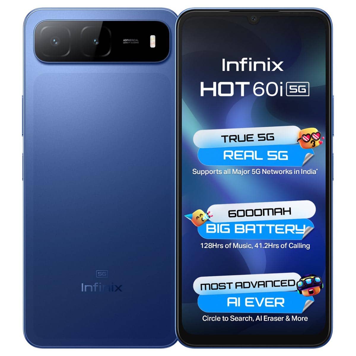 إنفينيكس Hot 60i، جوال بتقنية 5G بنظام أندرويد (8GB + 256GB)، إصدار السعودية - أزرق ظلي