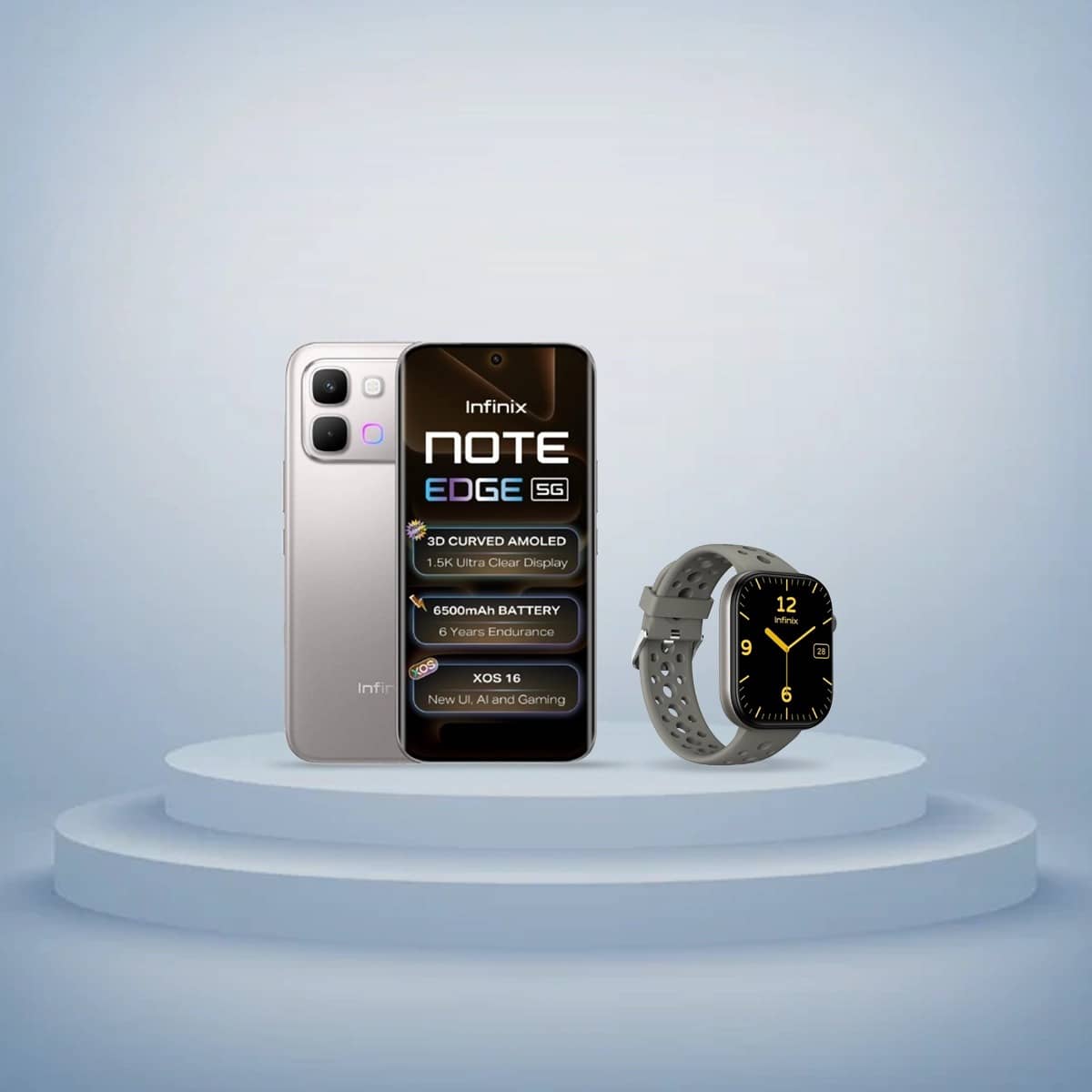 إنفينيكس Note Edge، جوال بتقنية 5G بنظام أندرويد (8GB + 256GB)، إصدار السعودية - تيتانيوم قمري مع باقة ساعة H4 الذكية