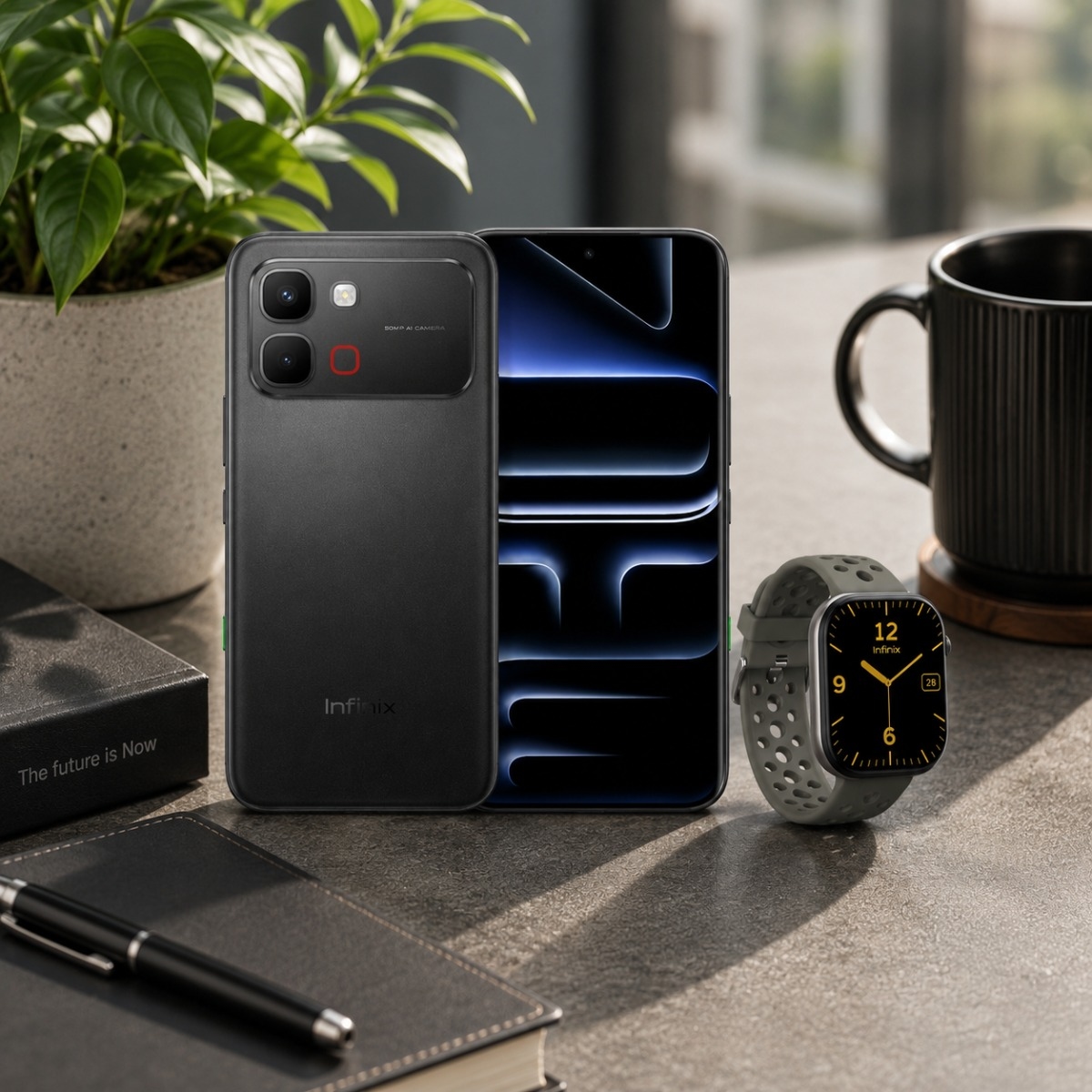 إنفينيكس Note Edge جوال بتقنية 5G بنظام أندرويد مع باقة ساعة H4 الذكية