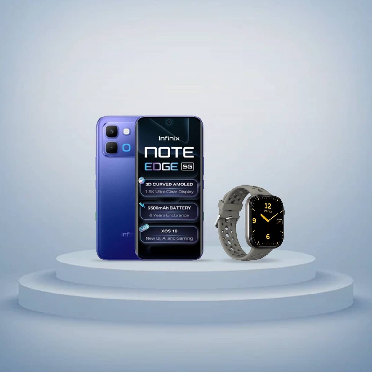 إنفينيكس Note Edge، جوال بتقنية 5G بنظام أندرويد (8GB + 256GB)، إصدار السعودية - أزرق نجمي مع باقة ساعة H4 الذكية