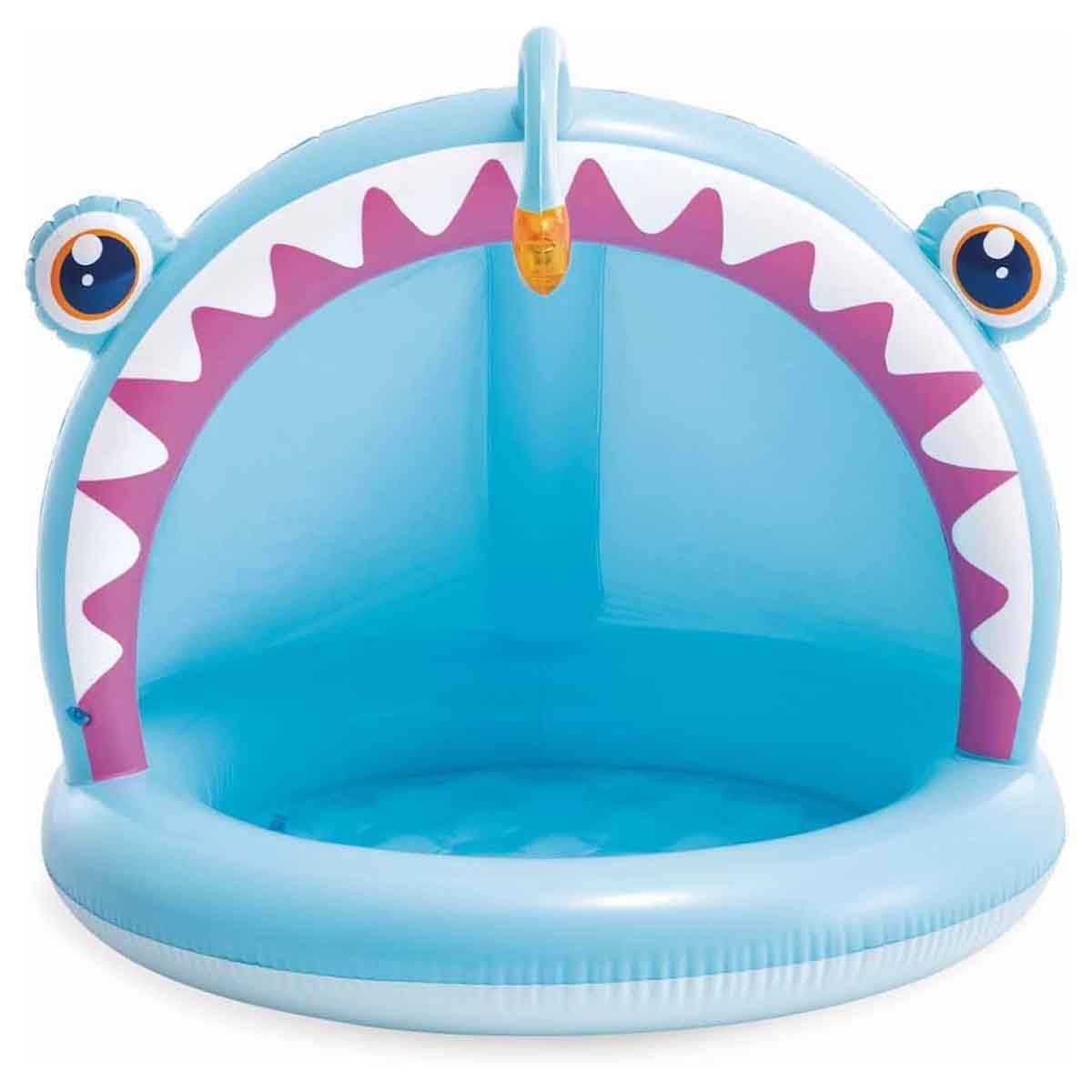 إنتكس مسبح أطفال منفوخ على شكل سمكة أنغلر مع مظلة شمسية للرضع، 0-2 سنوات