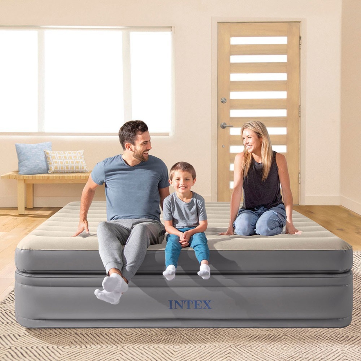 Intex Built-in-Pump Queen Comfort Elevated Airbed with Fiber-Tech Unisex, 13+ Years