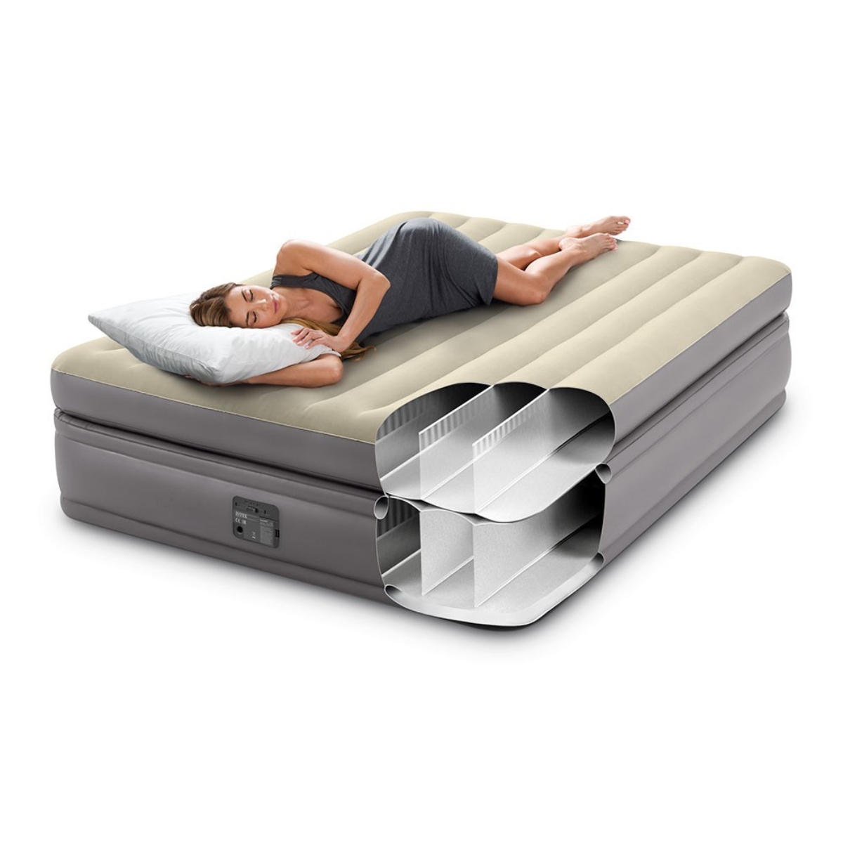 Intex Built-in-Pump Queen Comfort Elevated Airbed with Fiber-Tech Unisex, 13+ Years